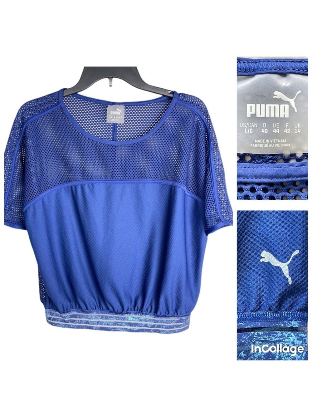 ✅ Puma Blue Short Sleeve Loose Fit with elastic hem cutout active t-shirt size L